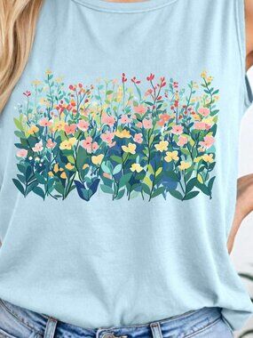 Watercolor Wildflower Floral Tank Top | Sleeveless Summer Shirt